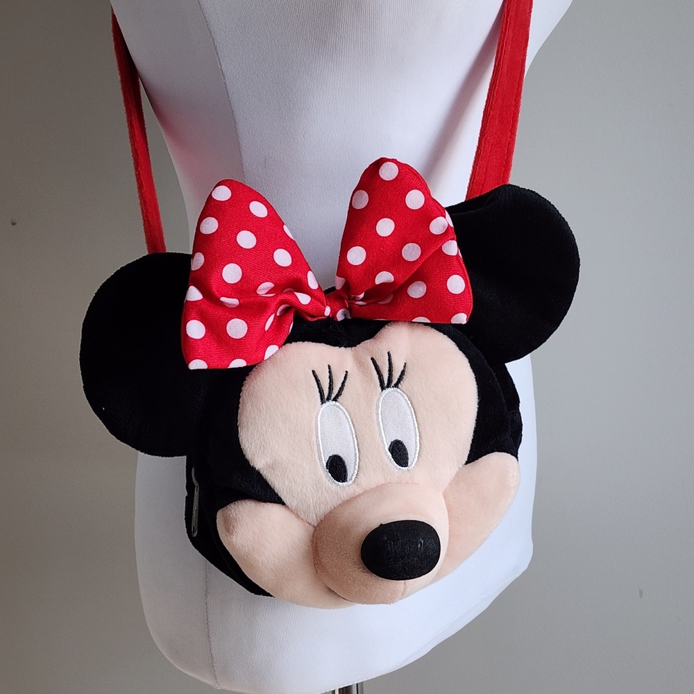 Disney Minnie Mouse Plush Crossbody Bag Red‎ Black Polka Disneyworld Purse Cute